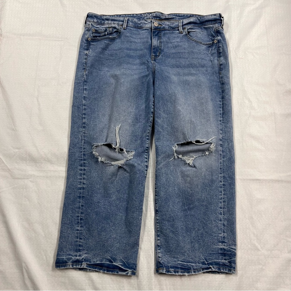 Torrid Blue Distressed Wide Leg Jeans